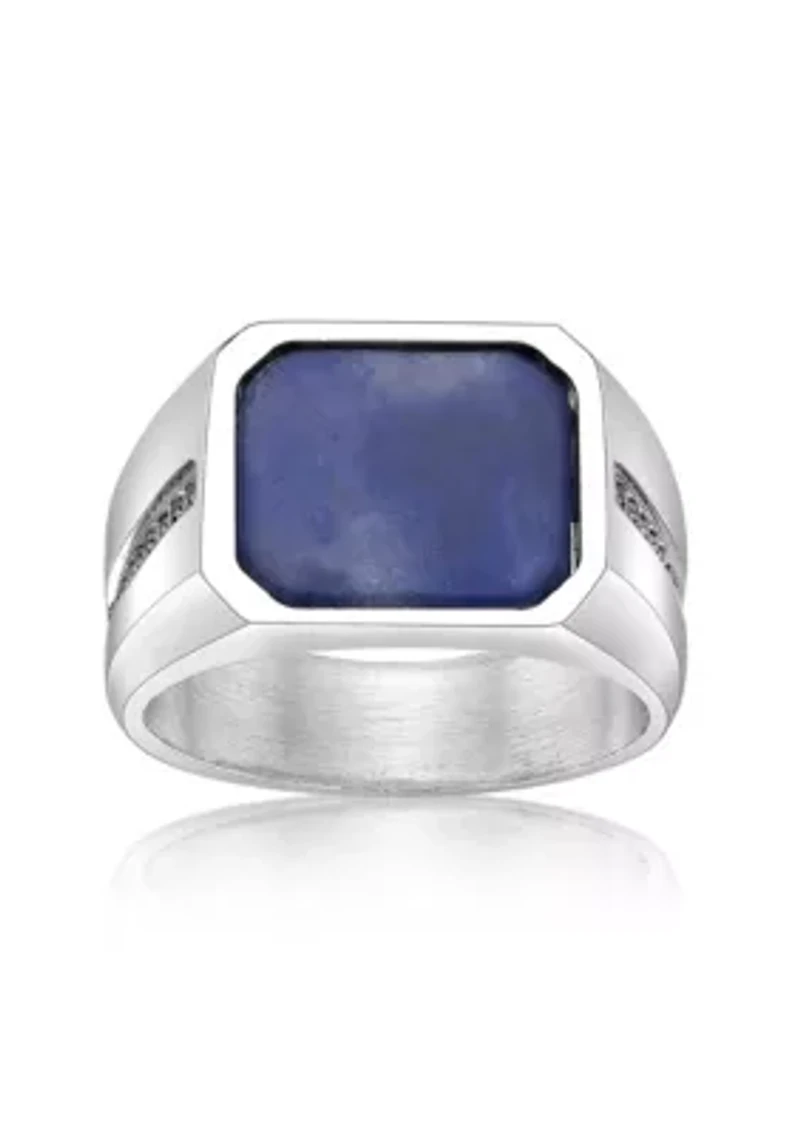 Stainless Steel and Sodalite Ring with Black Cz - 13.5MM