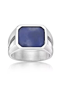 Stainless Steel and Sodalite Ring with Black Cz - 13.5MM
