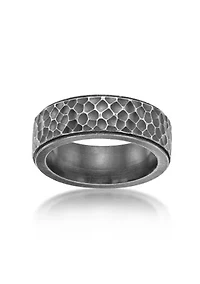 Hammered Stainless Steel Ring with Antiqued Finish - 8MM