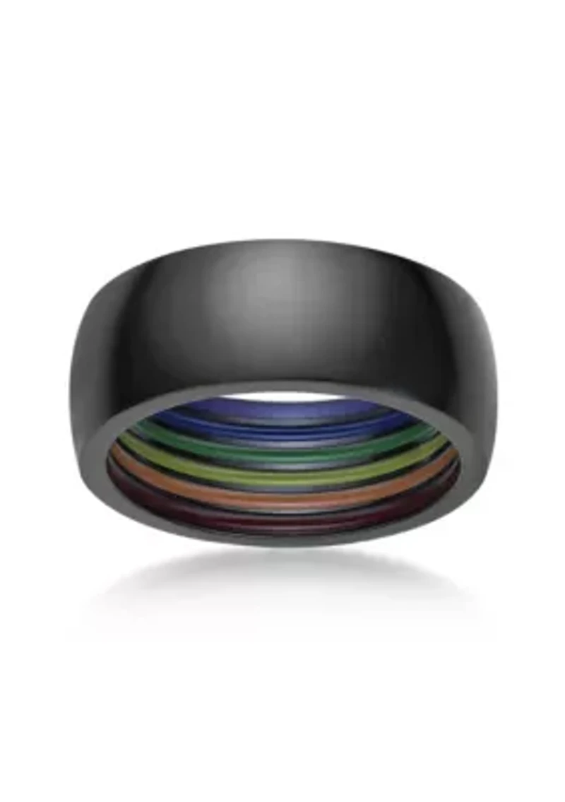 Stainless Steel Ring with Black Ion Plating and Rainbow Inlay - 8MM