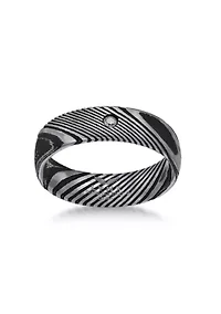 Damascus Steel Ring With Cubic Zirconia and Black Ip