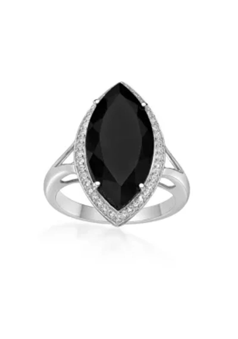 7 ct. t.w. Black Onyx and 5/8 Created Whire Sapphire Ring Sterling Silver