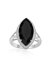 7 ct. t.w. Black Onyx and 5/8 Created Whire Sapphire Ring Sterling Silver
