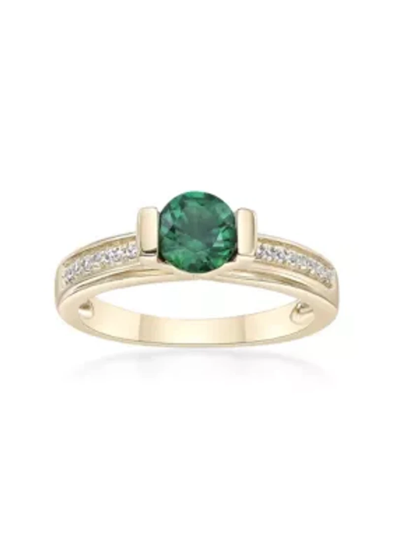 Lab Created 3/4 ct. t.w. Emerald and 1/10 White Sapphire Ring 2 Micron Gold Plated Sterling Silver