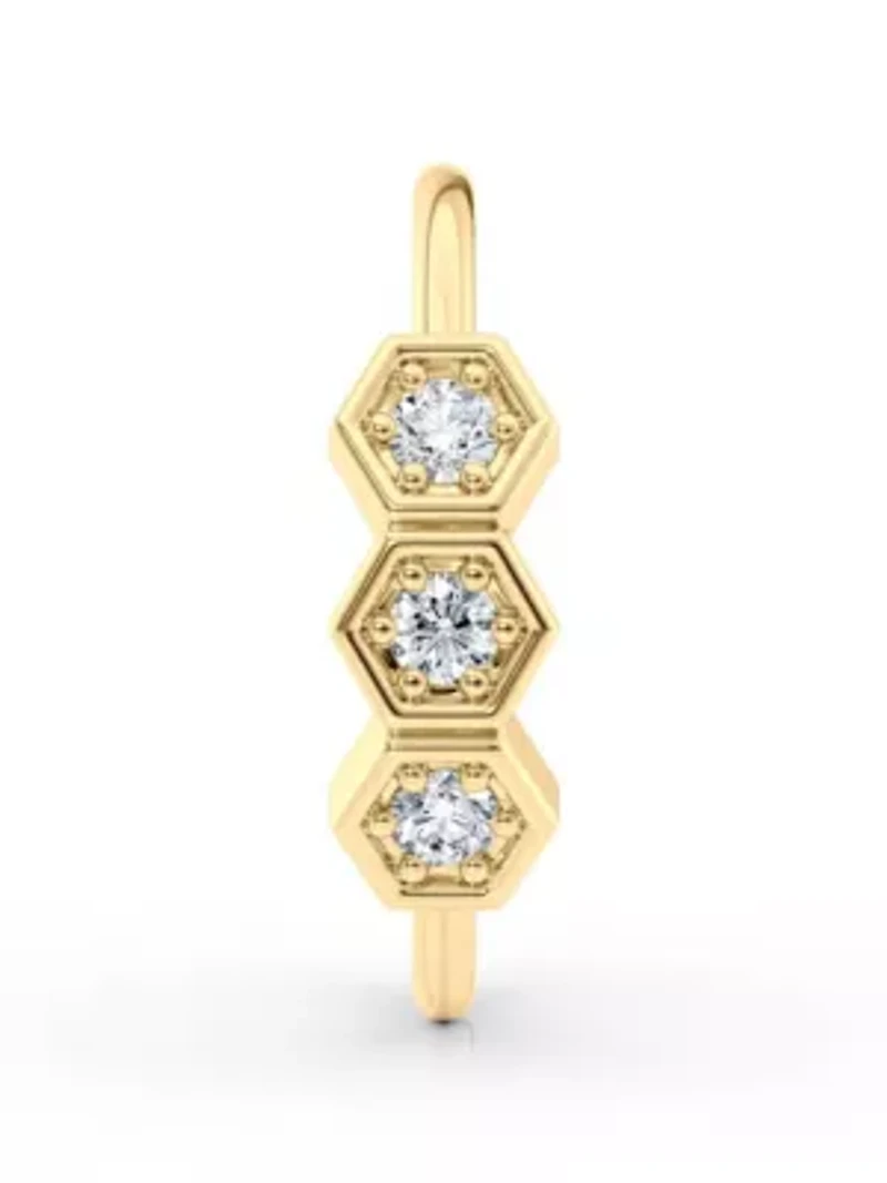 Lab Created Lila Moon Lab-Grown Diamond Accent 3-Stone Hexagon Hoop Nose Ring in 14K Gold