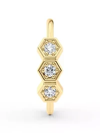 Lab Created Lila Moon Lab-Grown Diamond Accent 3-Stone Hexagon Hoop Nose Ring in 14K Gold