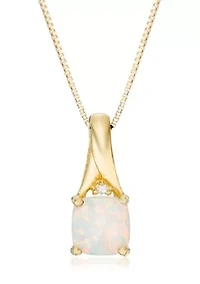 Lab Created 0.65 ct. t.w. Lab-created Opal and Diamond Accent Pendant Necklace in Gold Plated Sterling Silver