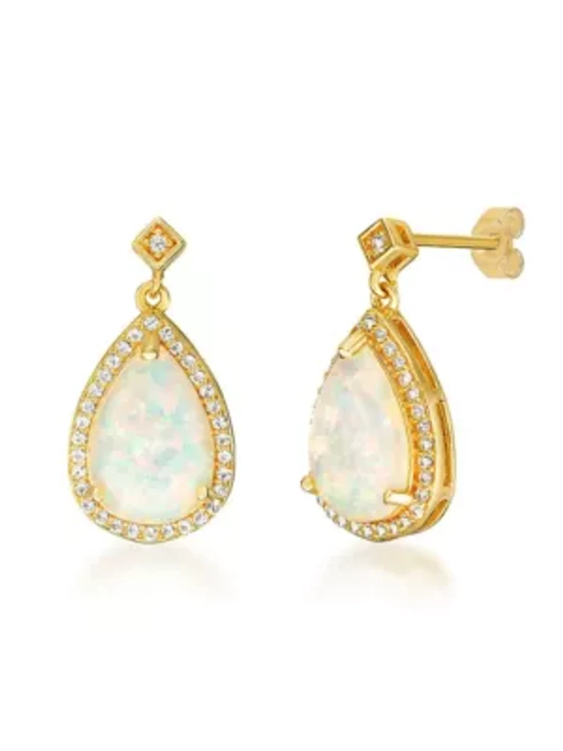 Lab Created 2.6 ct. t.w. Lab-created Opal and 5/8 ct. t.w. White Topaz Earrings in Gold Plated Sterling Silver