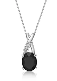 2.7 ct. t.w. Black Onyx and Lab-Created White Sapphire Accent Pendant Necklace in Sterling Silver