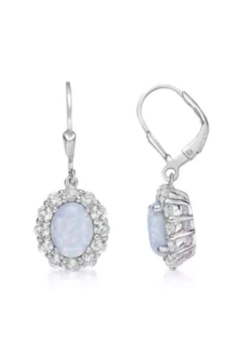 Lab Created 2 ct. t.w. Lab-created Opal and 1/4 ct. t.w. Lab-Created White Sapphire Earrings in Sterling Silver