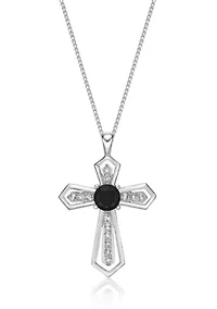 0.45 ct. t.w. Black Onyx and 1/5 ct. t.w. White Topaz Cross Pendant Necklace in Sterling Silver