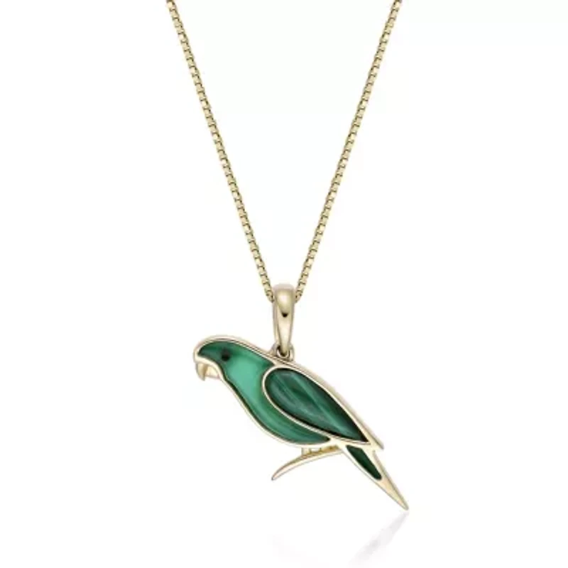 2.11 ct. t.w. Green Onyx and Malachite Bird Pendant in 2 Micron Gold Plated Silver
