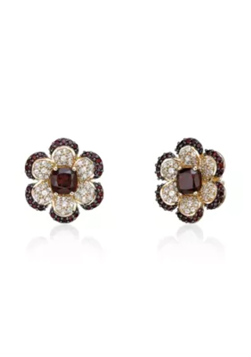 Garnet and White Topaz Earrings in 2 Micron Gold Plated Sterling Silver