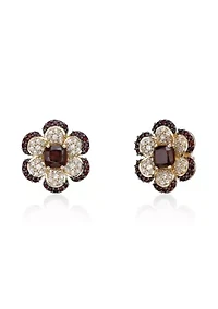 Garnet and White Topaz Earrings in 2 Micron Gold Plated Sterling Silver