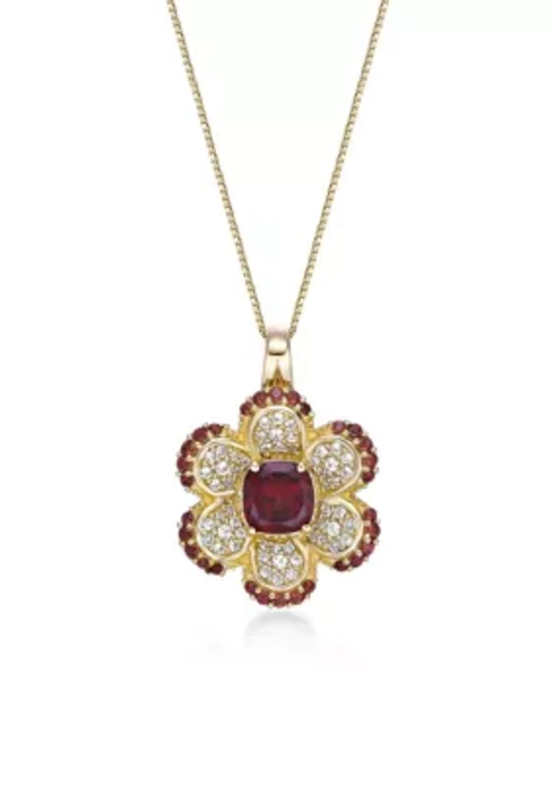 Garnet and White Topaz Pendant in 2 Micron Gold Plated Sterling Silver