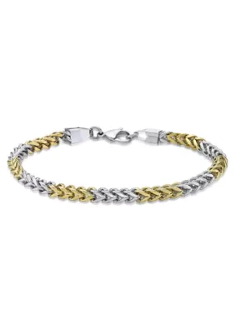 Stainless Steel Foxtail Chain Bracelet with Goldtone Ion Plating, 8.5"