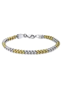 Stainless Steel Foxtail Chain Bracelet with Goldtone Ion Plating, 8.5"