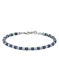 Stainless Steel Bead Chain Bracelet with Blue Ip in 8.25+1.2"
