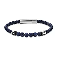 Stainless Steel Sodalite Beads and Blue Leather Bracelet