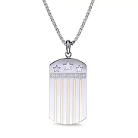 Stainless Steel Cubic Zirconia Dog Tag Pendant Necklace
