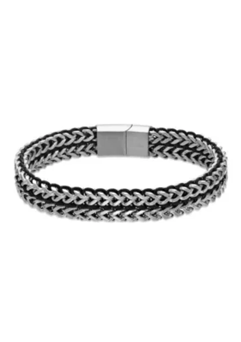 Stainless Steel and Black Cord Foxtail Bracelet in 9"