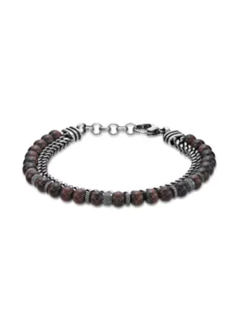Antique Black Finish Stainless Steel and Tiger Eye Bracelet in 8.5"