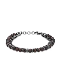Antique Black Finish Stainless Steel and Tiger Eye Bracelet in 8.5"