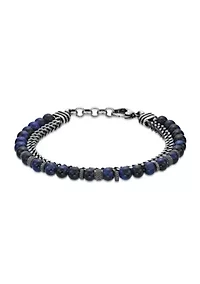 Antique Black–Finish Stainless Steel & Blue Tiger Eye Bracelet 8.5"