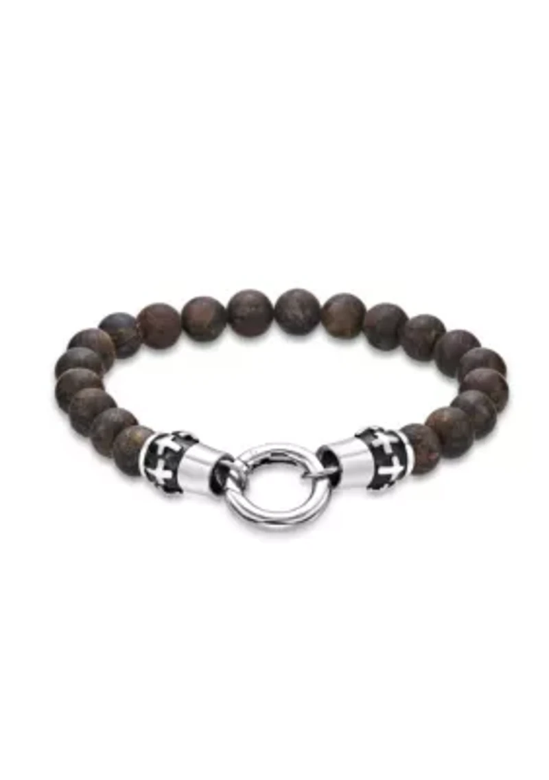 Black Ion Plated Stainless Steel and Bronzite Stretch Bracelet in 8.5"