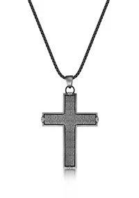 Stainless Steel Cross Pendant with Mattte Gray Ip and 24" Round Box Chain