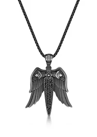 Stainless Steel & Cz Pendant with Mattte Gray Ip and 24" Round Box Chain