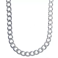 Stainless Steel 13MM Curb Chain Necklace with Silver Plating, 24” Length