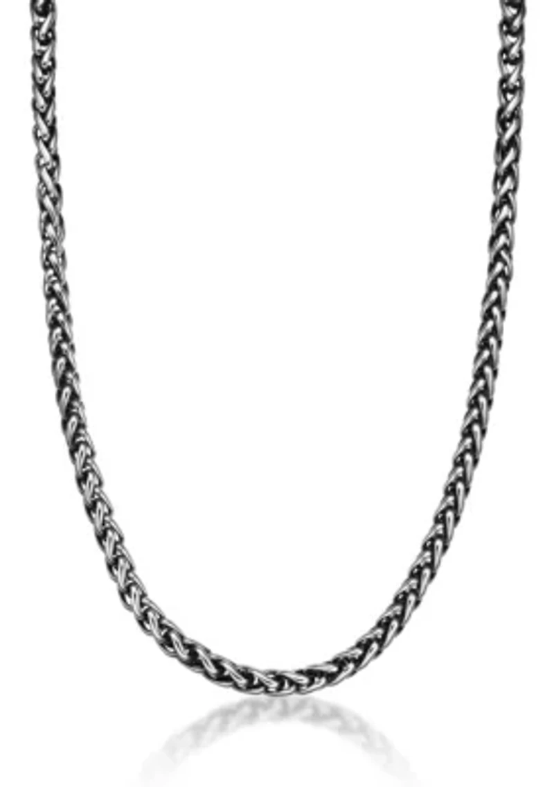 Stainless Steel 5MM Wheat Chain Necklace with Black Plating, 24” Length