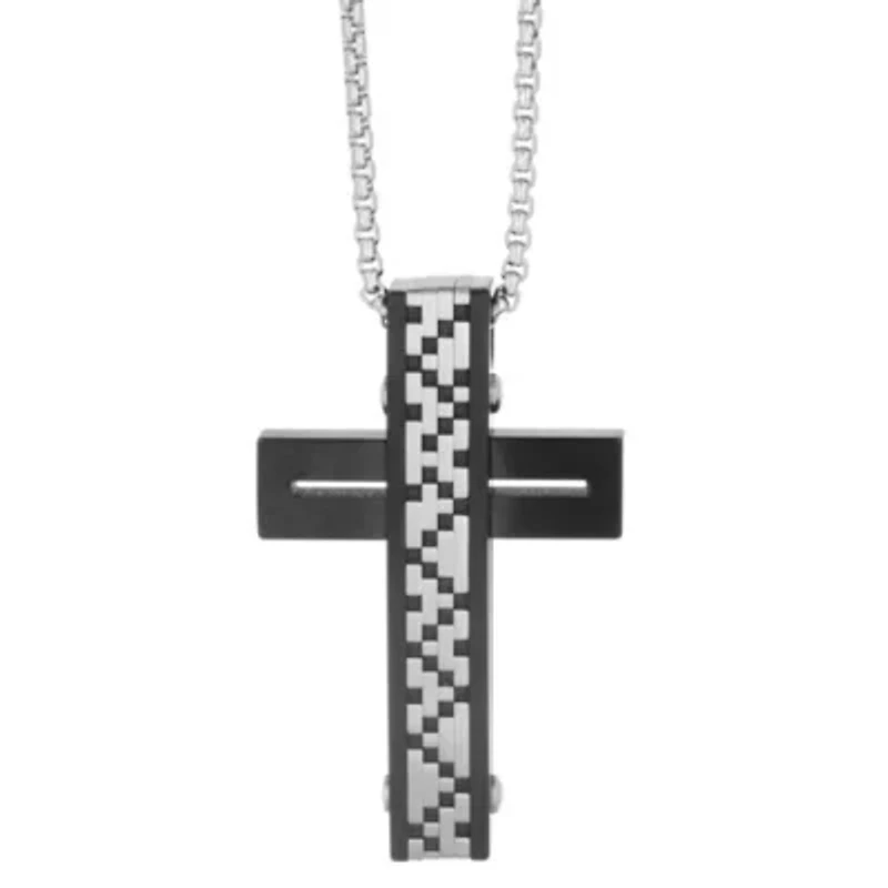 Stainless Steel Two Tone Cross Pendant Necklace