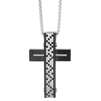 Stainless Steel Two Tone Cross Pendant Necklace