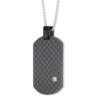 Stainless Steel Cubic Zirconia Carbon Fiber Dog Tag Pendant Necklace