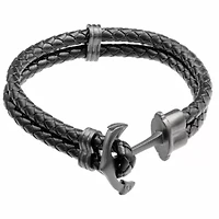 Stainless Steel and Leather Anchor Bracelet