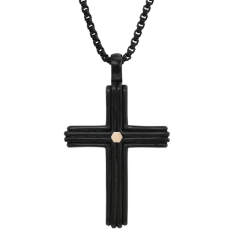 Stainless Steel Two Tone Cross Pendant Necklace