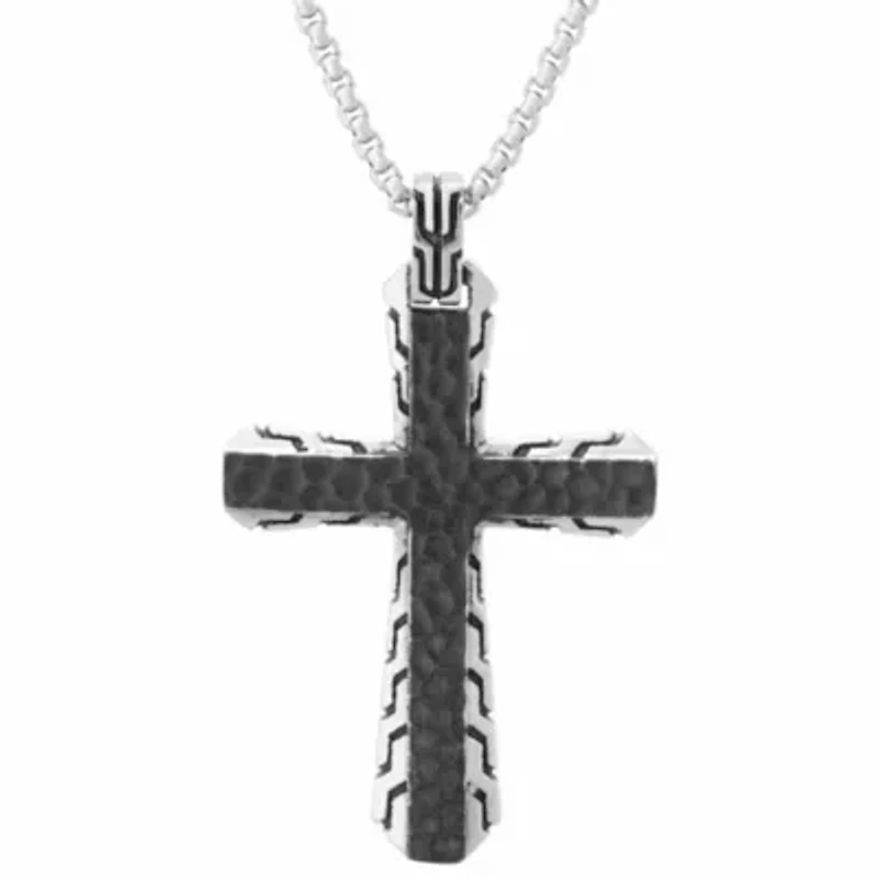 Stainless Steel Two Tone Cross Pendant Necklace