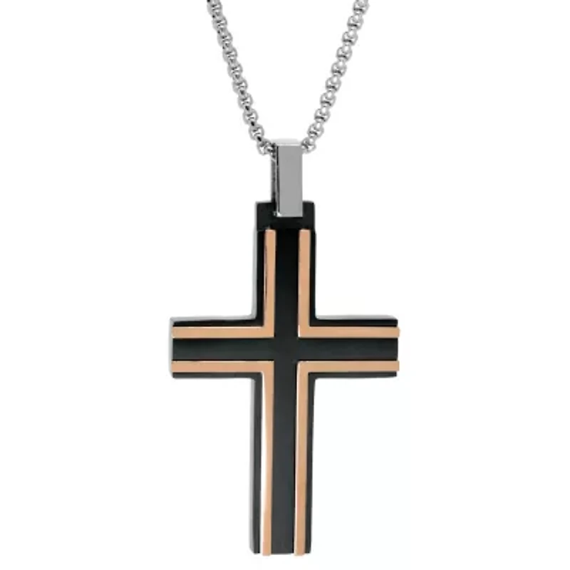 Stainless Steel Two Tone Cross Pendant Necklace