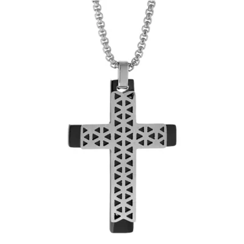 Stainless Steel Two Tone Cross Pendant Necklace