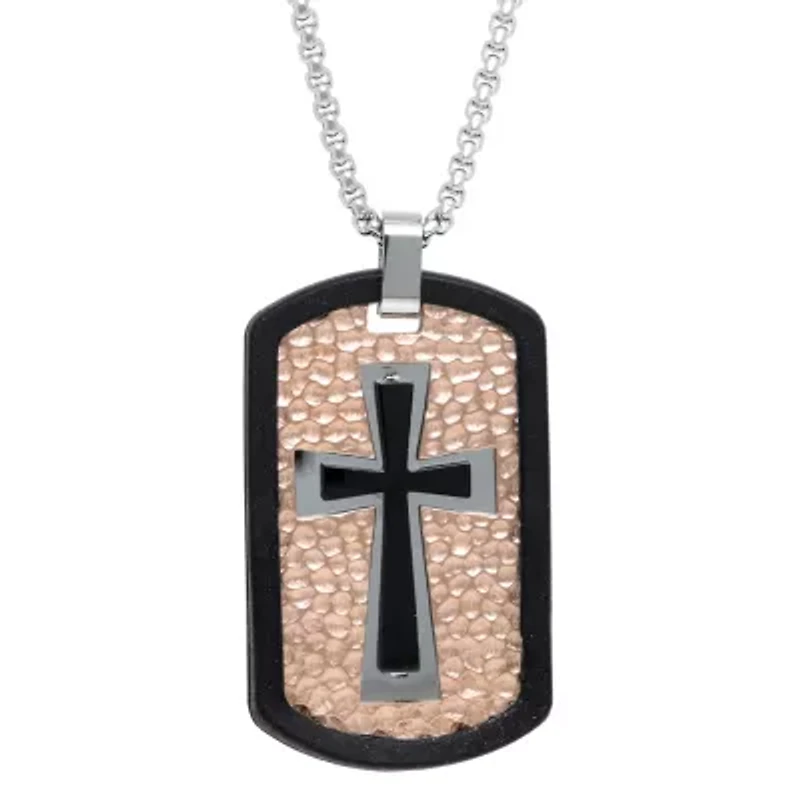 Stainless Steel Two Tone Dog Tag Pendant Necklace