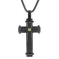 Black Ion Plated Stainless Steel Cross Pendant Necklace