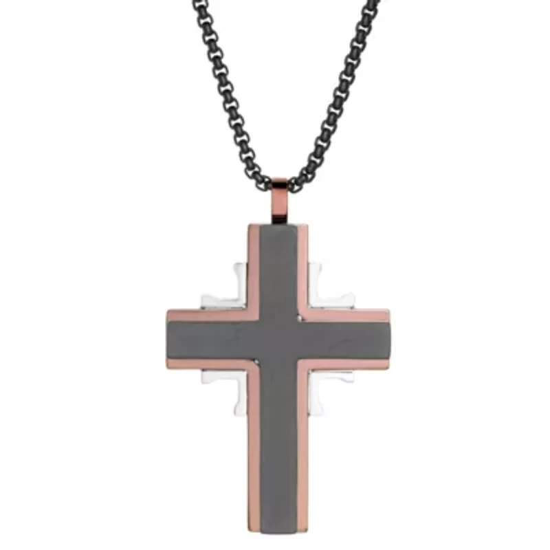 Stainless Steel Two Tone Cross Pendant Necklace