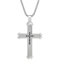 Stainless Steel Black Cubic Zirconia Cross Pendant Necklace