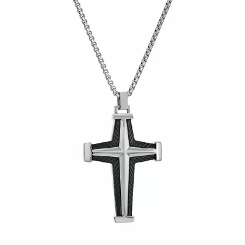 Stainless Steel Two Tone Cross Pendant Necklace
