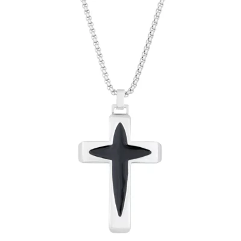 Stainless Steel Two Tone Cross Pendant Necklace