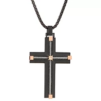 Stainless Steel Cubic Zirconia Two Tone Cross Pendant Necklace