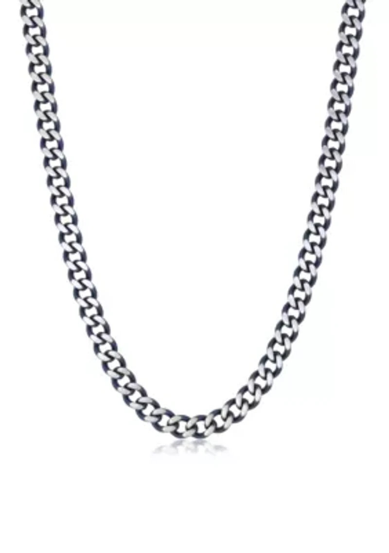Stainless Steel 7MM Curb Chain Necklace with Grey Ion Plating, 20" Length