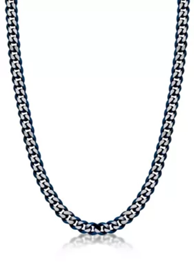 Stainless Steel 8MM Curb Chain Necklace with Blue Ion Plating Double Extension Clasp, 20" Length